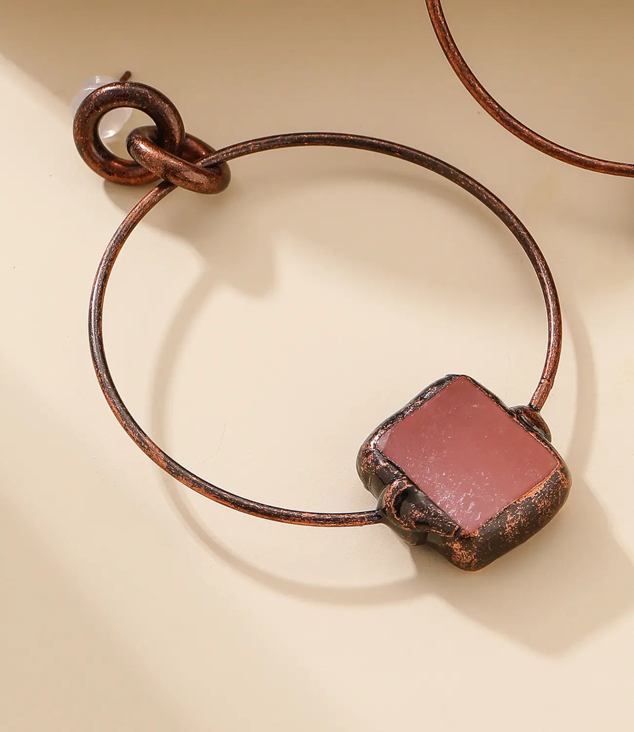 Copper Hoop Earrings with Rose Quartz PHOEBE'S 