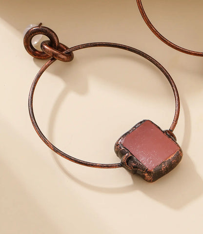 Copper Hoop Earrings with Rose Quartz PHOEBE'S 