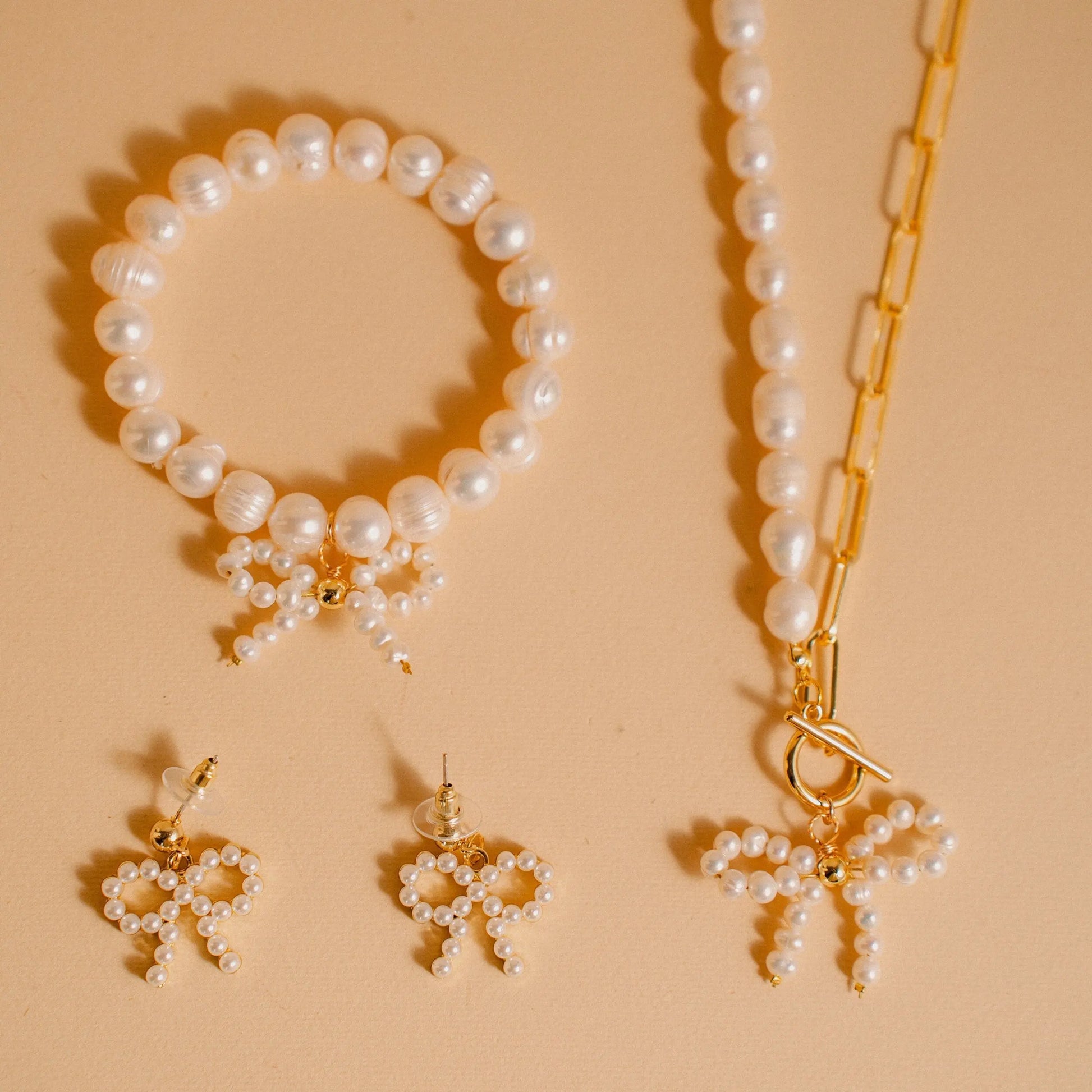 Coquette Set Jewelry, Pearl Bow Necklace, Aesthetic Gift