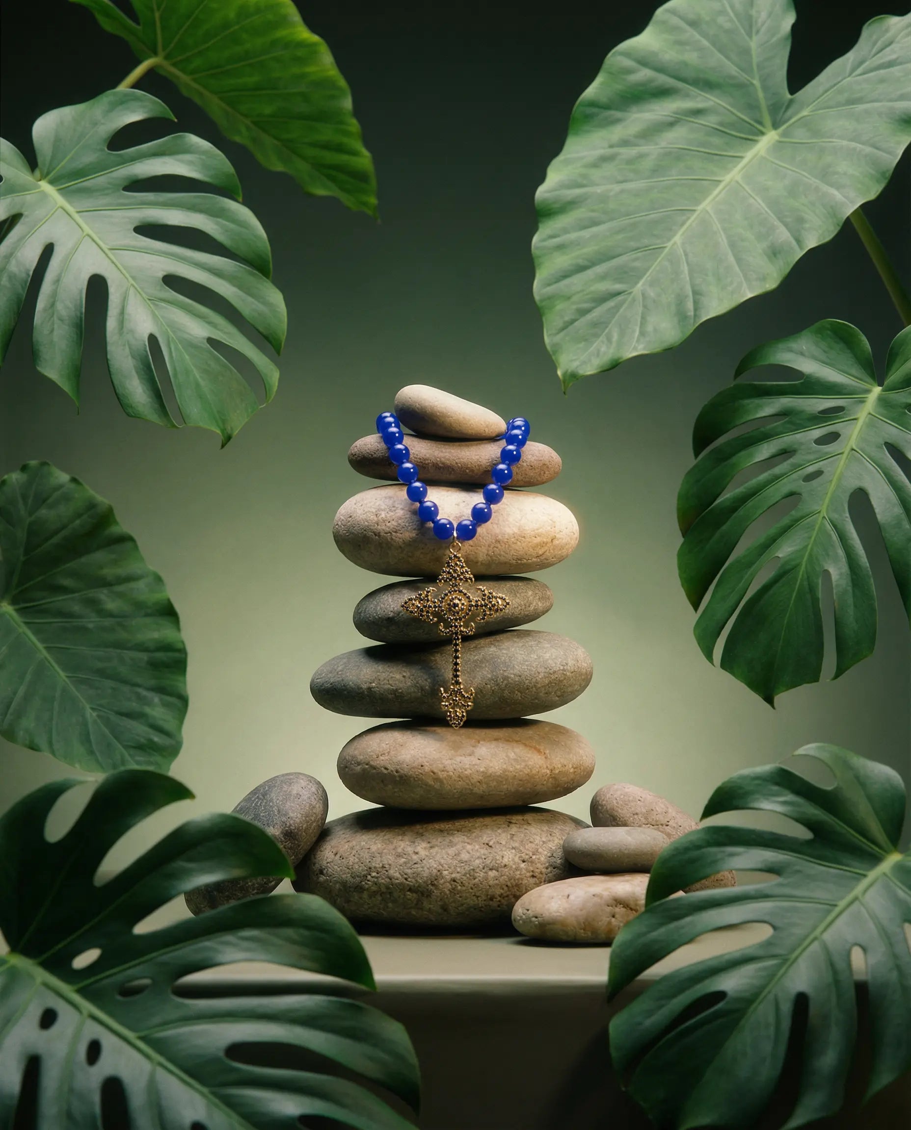 Coral Rosary Necklace with Baroque Cross PHOEBE'S 