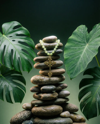 Coral Rosary Necklace with Baroque Cross PHOEBE'S 