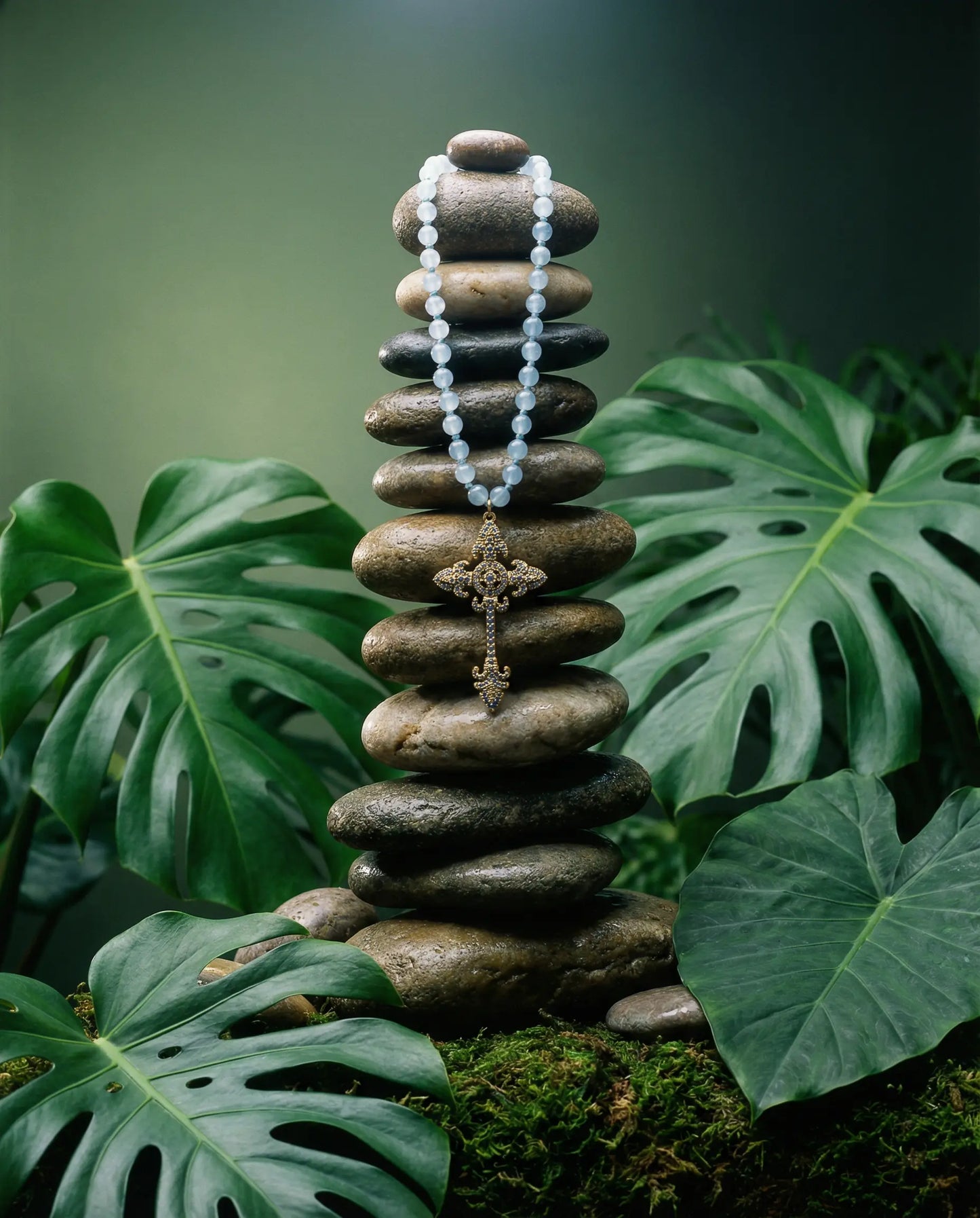 Coral Rosary Necklace with Baroque Cross PHOEBE'S 