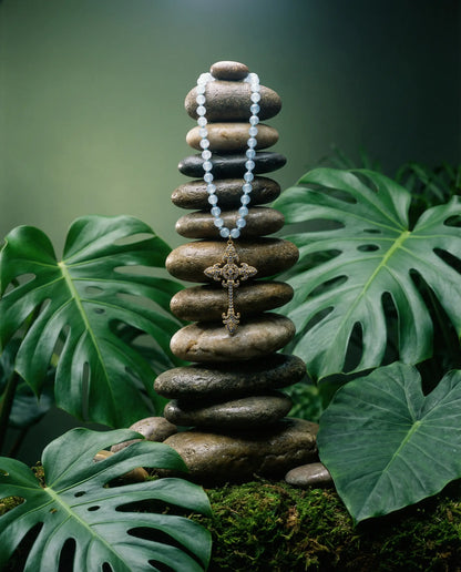 Coral Rosary Necklace with Baroque Cross PHOEBE'S 