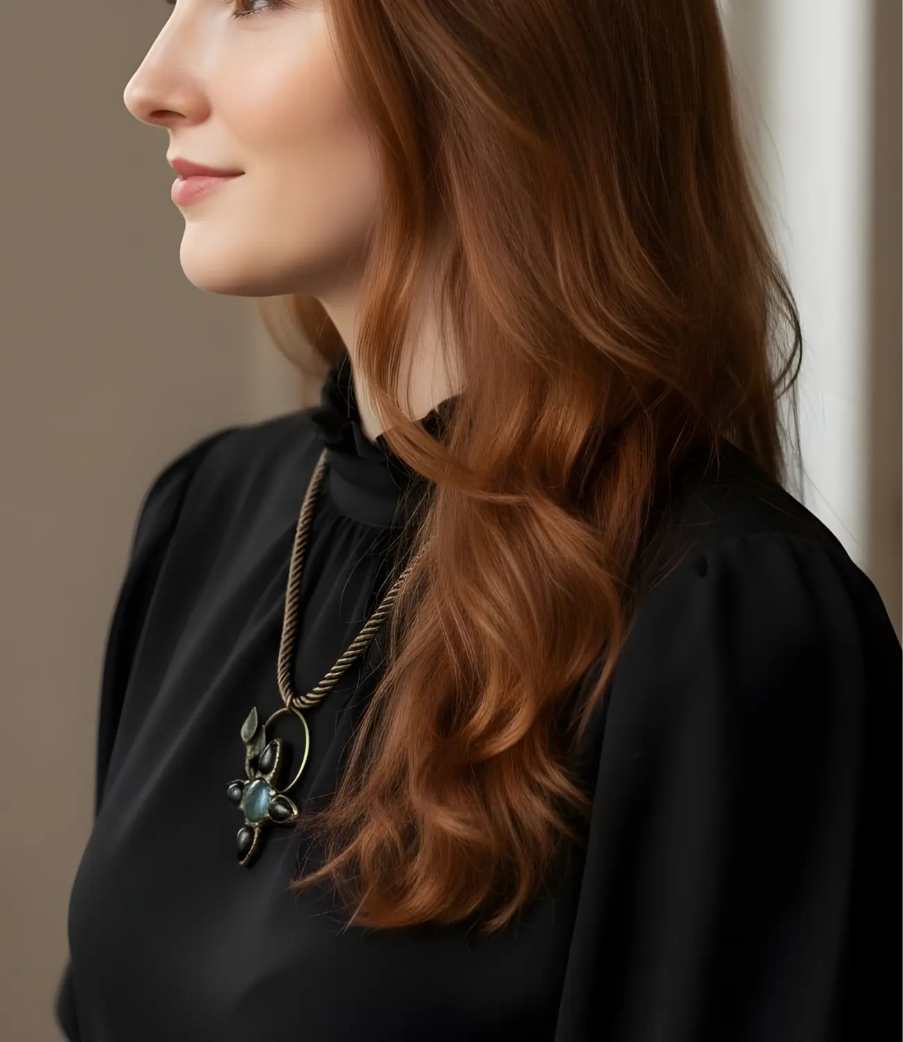 Cord Necklace with Labradorite and Bronze Details – Energy of Mystery PHOEBE'S 