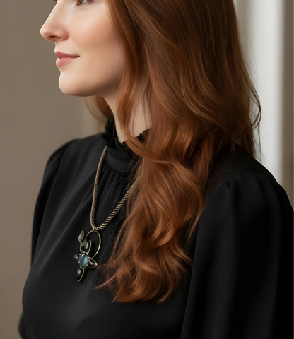 Cord Necklace with Labradorite and Bronze Details – Energy of Mystery PHOEBE'S 