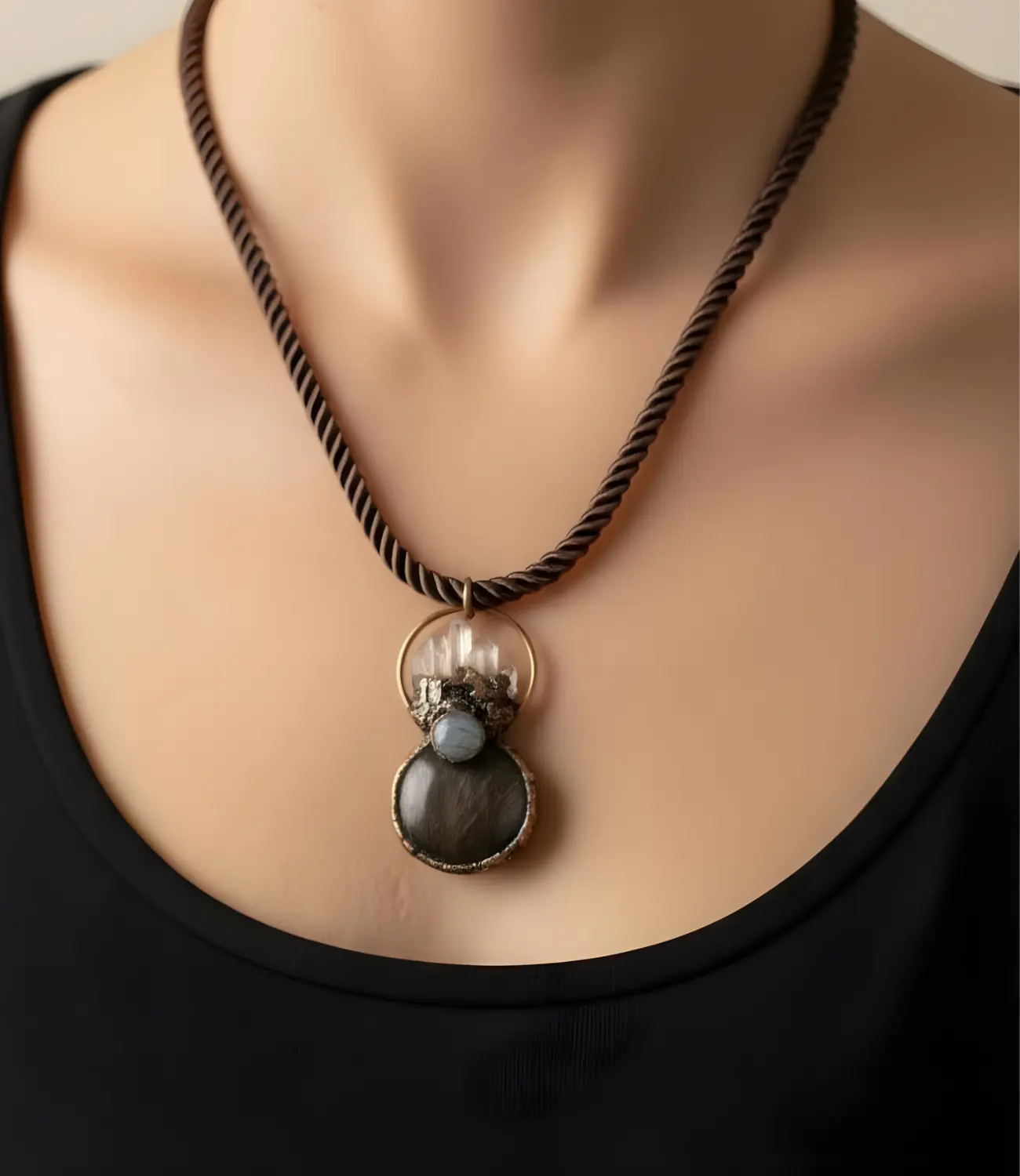 Cord Necklace with Labradorite and White Quartz – Inner Light and Protection PHOEBE'S 