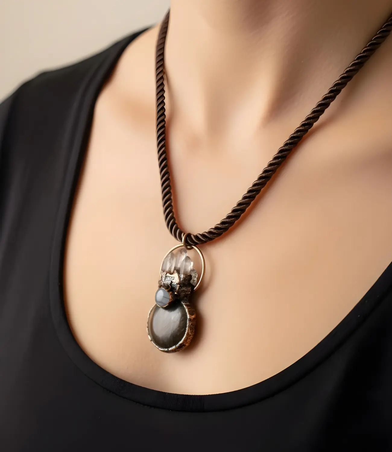 Cord Necklace with Labradorite and White Quartz – Inner Light and Protection PHOEBE'S 