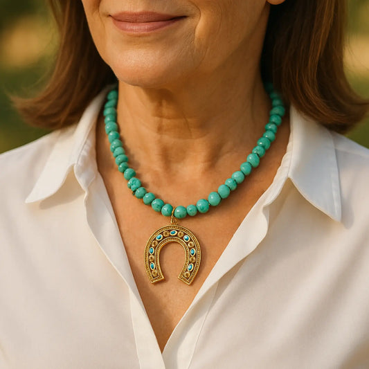 Cowgirl Maxi Horseshoe Necklace in Natural Turquoise PHOEBE'S 