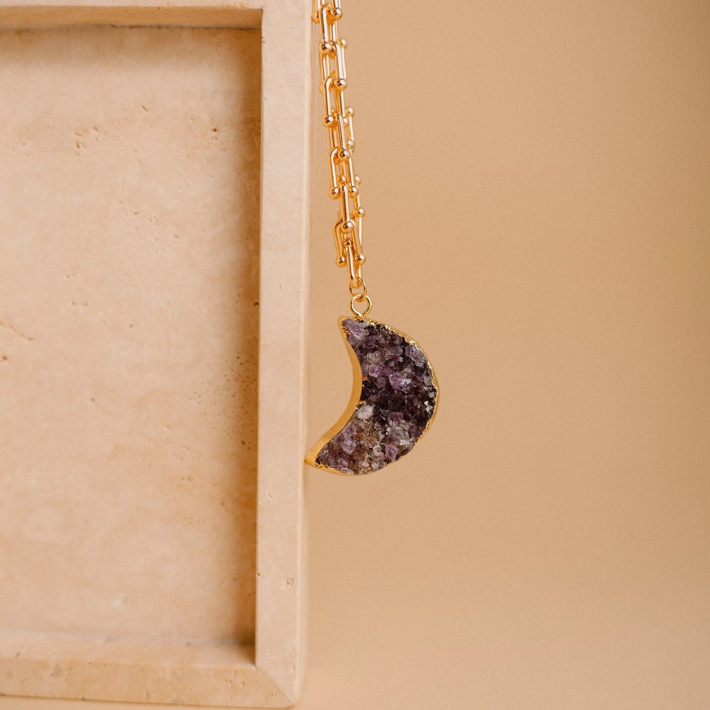 Crescent Moon Necklace, Amethyst Pendant, Celestial Jewelry