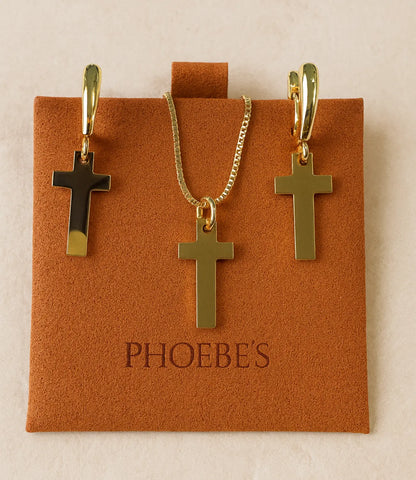 Cross Necklace and Hook Earrings Catholic Set – 18K Gold Plated PHOEBE'S 