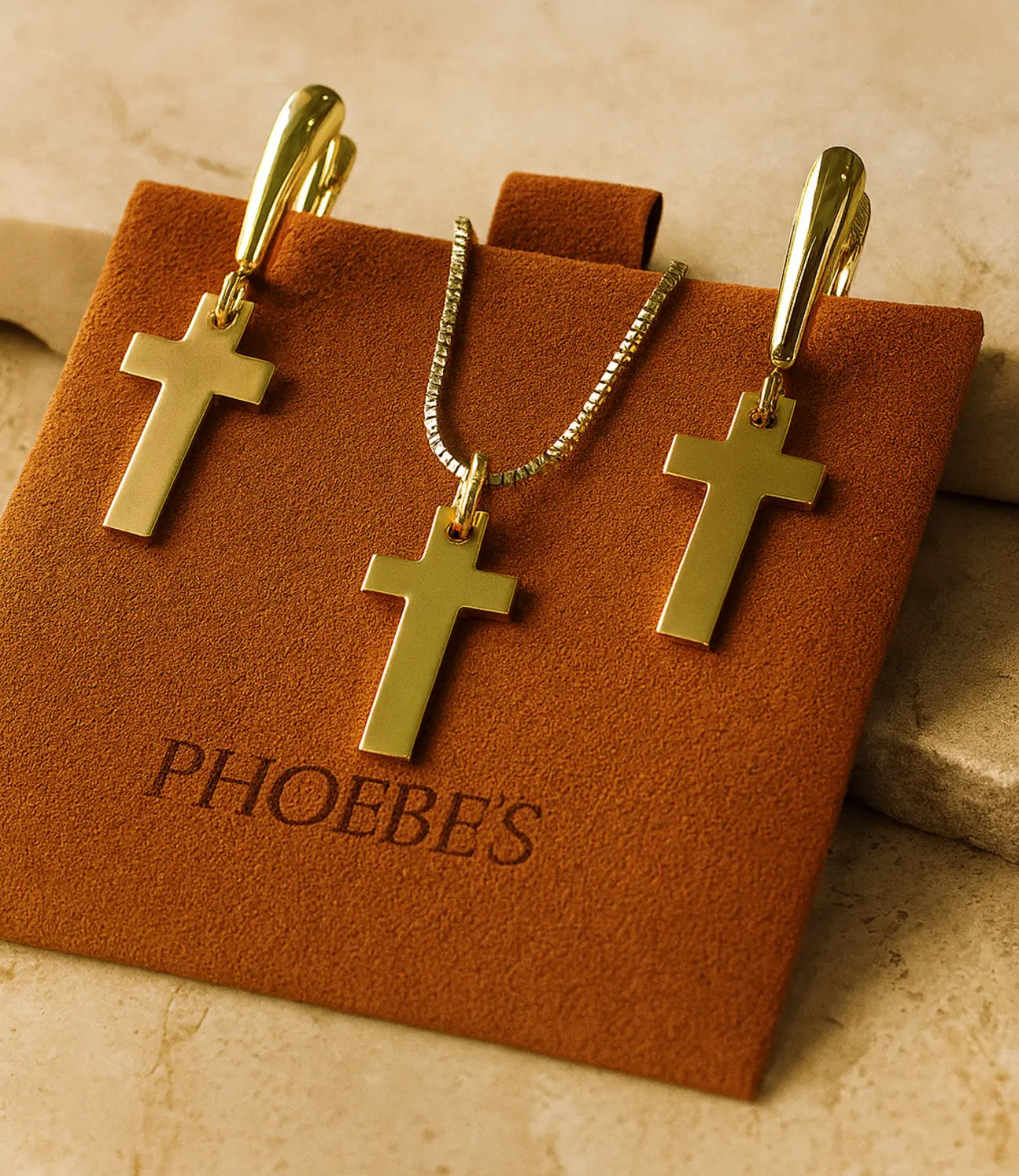 Cross Necklace and Hook Earrings Catholic Set – 18K Gold Plated PHOEBE'S 