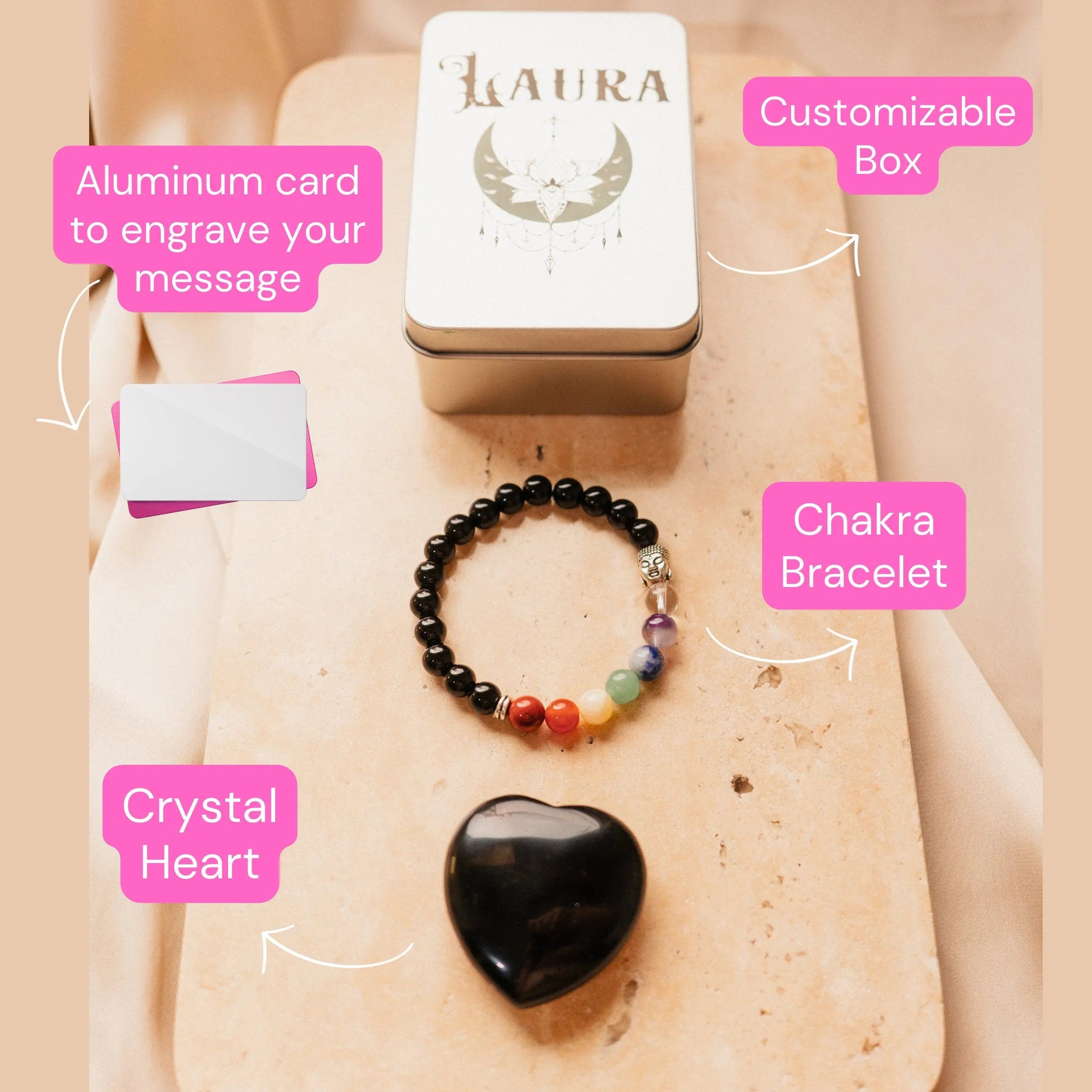 Crystal Gift Box, Chakra Bracelet, Magical Amulet, Energy Protection, Personalized Birth Flower, Gift Unique