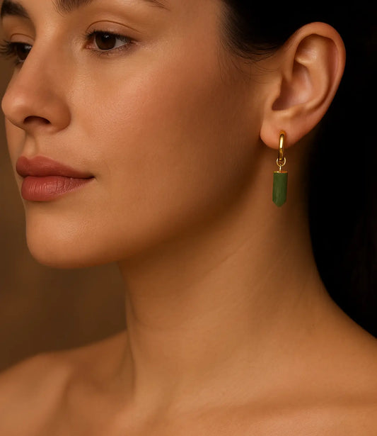Dangling Earrings with Pointed Natural Stone – 18K Gold Phoebe`s  