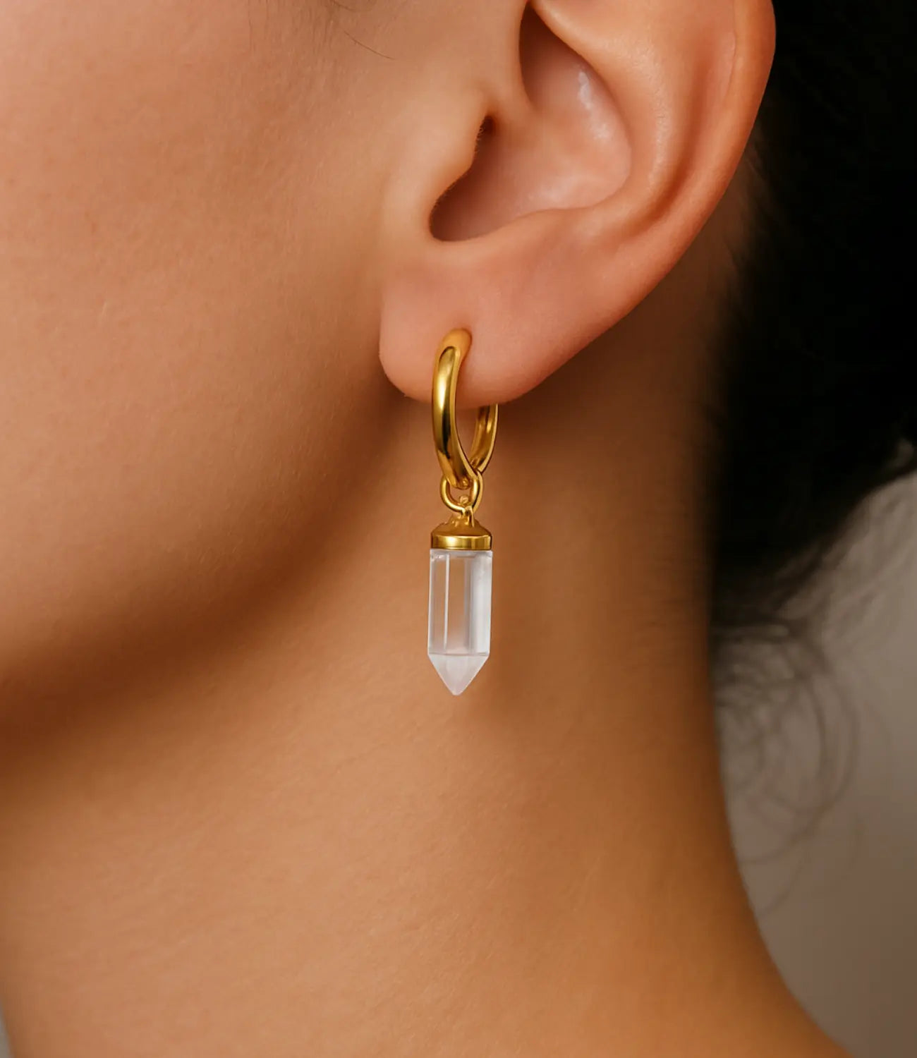 Dangling Earrings with Pointed Natural Stone – 18K Gold Phoebe`s  