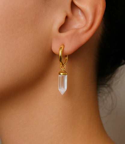 Dangling Earrings with Pointed Natural Stone – 18K Gold Phoebe`s  