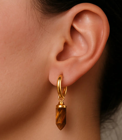 Dangling Earrings with Pointed Natural Stone – 18K Gold Phoebe`s  