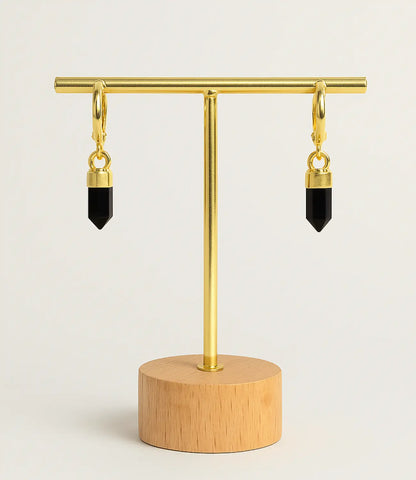 Dangling Earrings with Pointed Natural Stone – 18K Gold Phoebe`s  