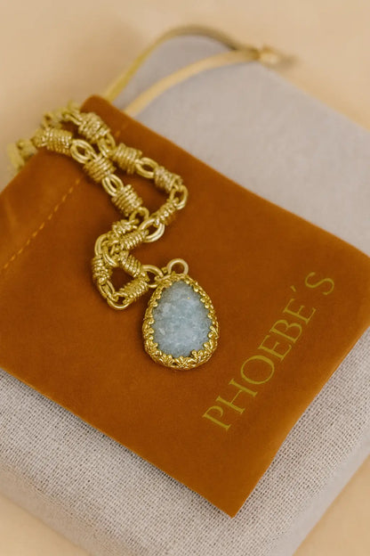 Desert Teardrop – Gold Necklace with Natural Turquoise PHOEBE'S 