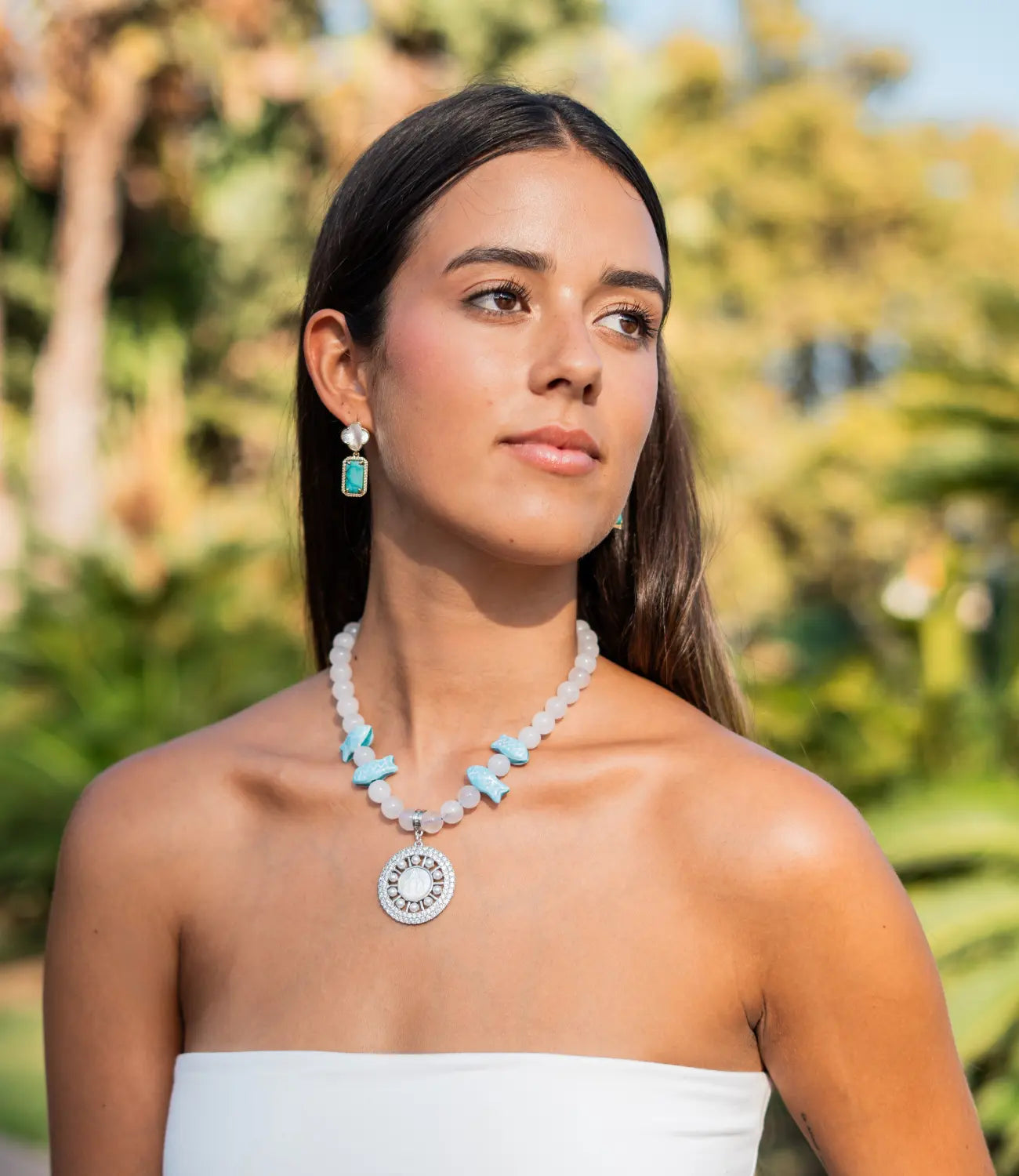 Devotional Necklace with Quartz, Fish, and Sacred Medal of the Virgin PHOEBE'S 