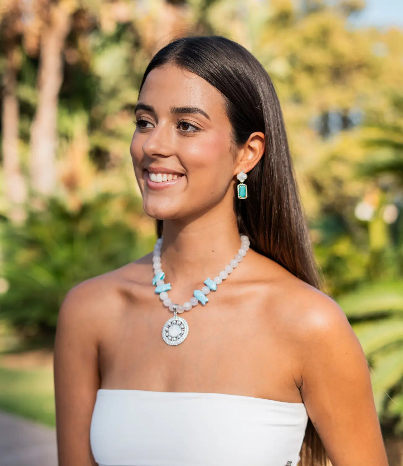 Devotional Necklace with Quartz, Fish, and Sacred Medal of the Virgin PHOEBE'S 