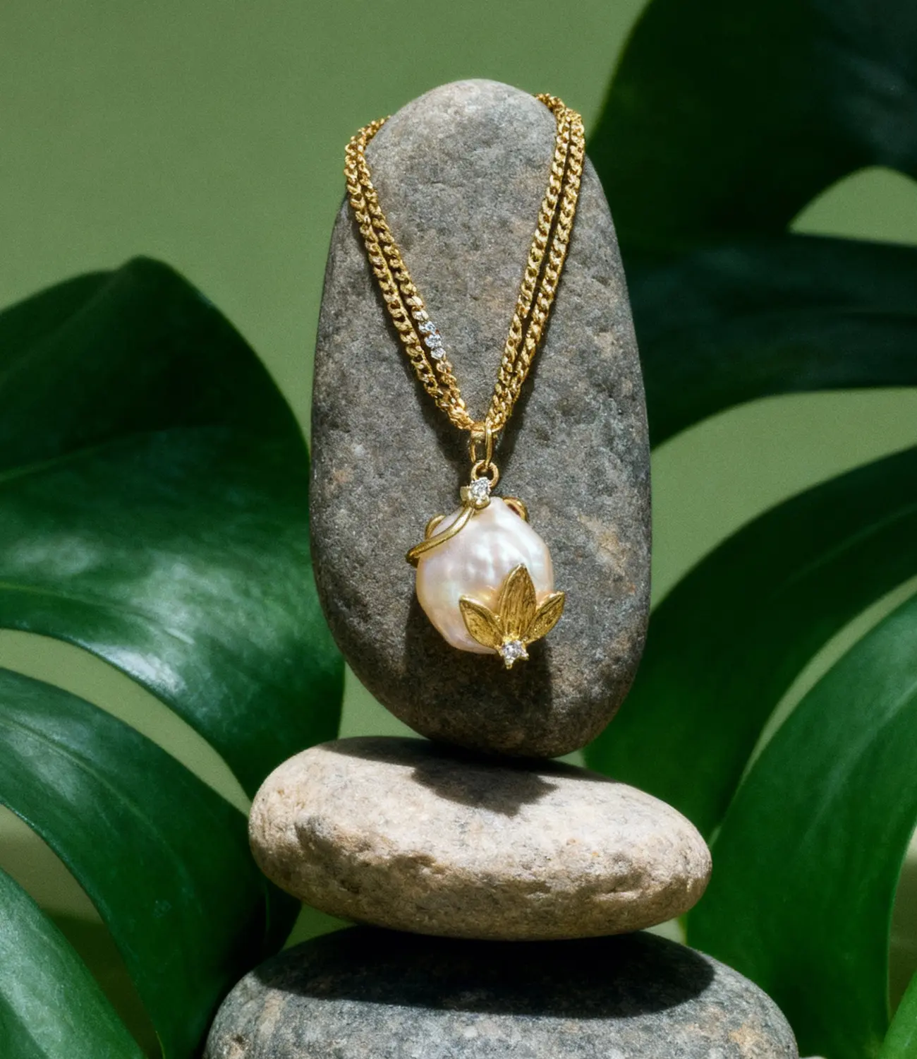 Double Chain Necklace with Baroque Pearl | 18K Gold Plated PHOEBE'S 