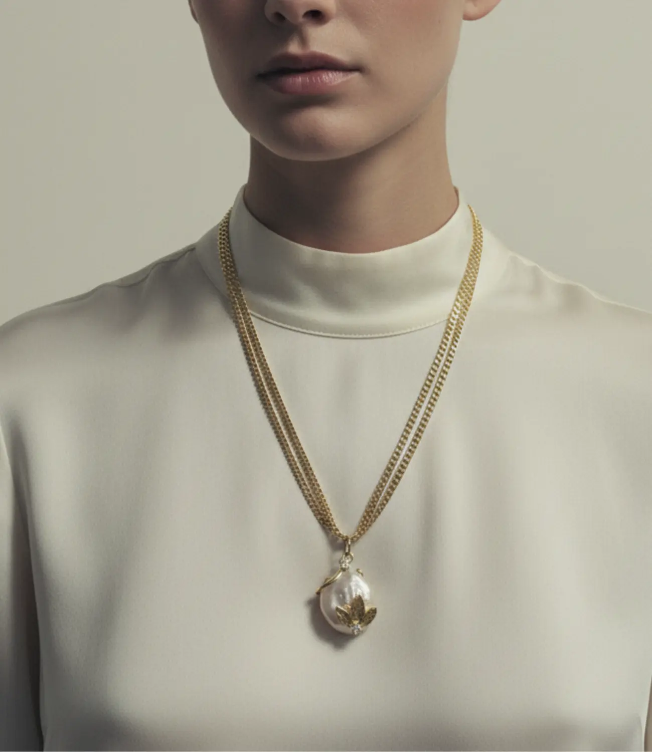 Double Chain Necklace with Baroque Pearl | 18K Gold Plated PHOEBE'S 