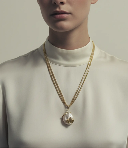 Double Chain Necklace with Baroque Pearl | 18K Gold Plated PHOEBE'S 