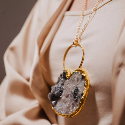 Druzy Agate Necklace, Natural Stone Pendant, Gift for Mom