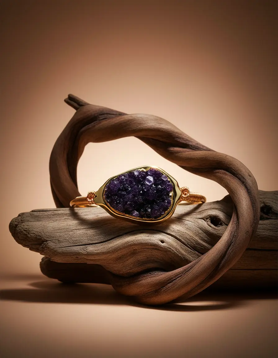 Druzy Amethyst Bracelet, 18K Gold Plated Bracelet Phoebe`s 