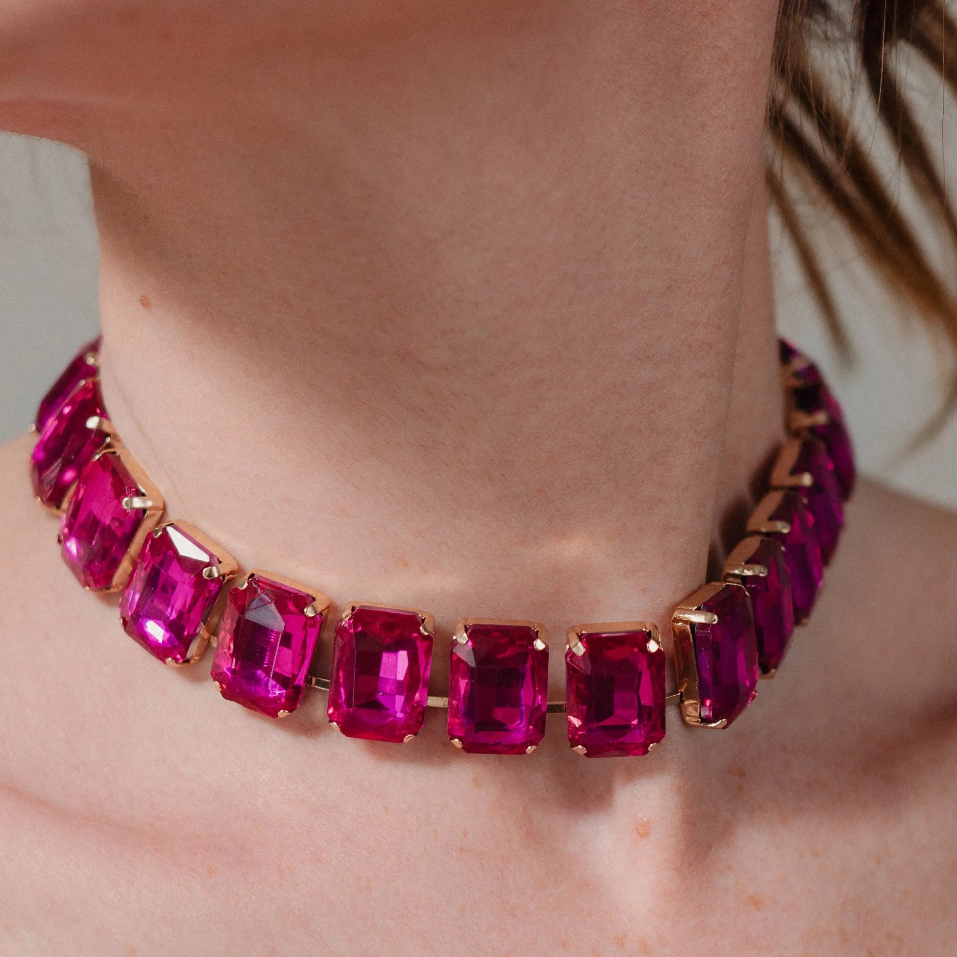 Fashion Collar, CZ Diamond Jewelry, Fuchsia Choker