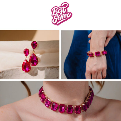 Fashion Collar, CZ Diamond Jewelry, Fuchsia Choker