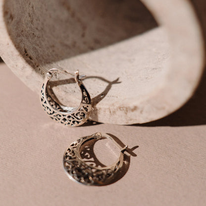 Filigree Earrings, Hoop Earrings, Silver 925 Earrings