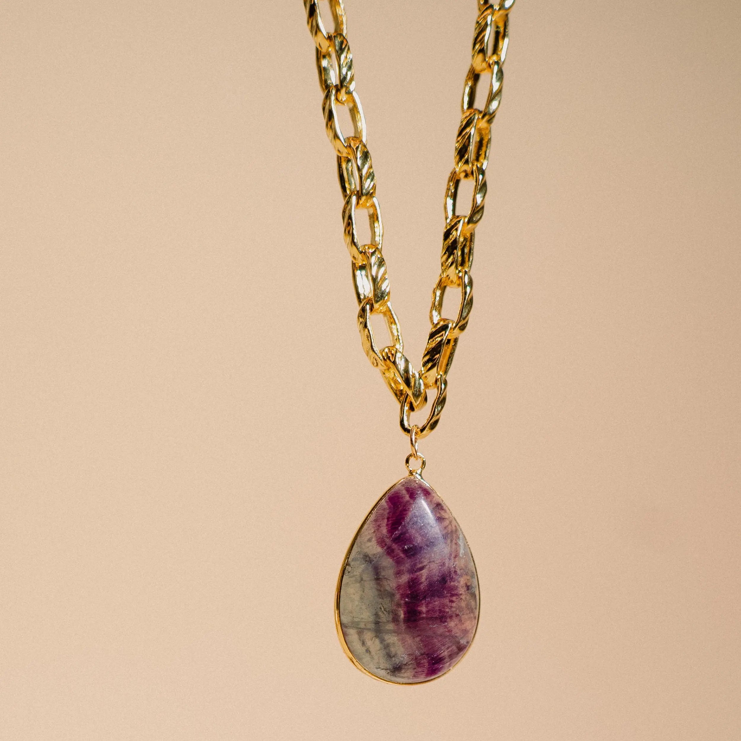 Fluorite Crystal, Gold Plated Necklace, Natural Stones Jewelry