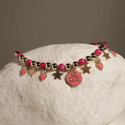 Fuchsia and Gold Necklace with Hearts and Stars Charm PHOEBE'S 