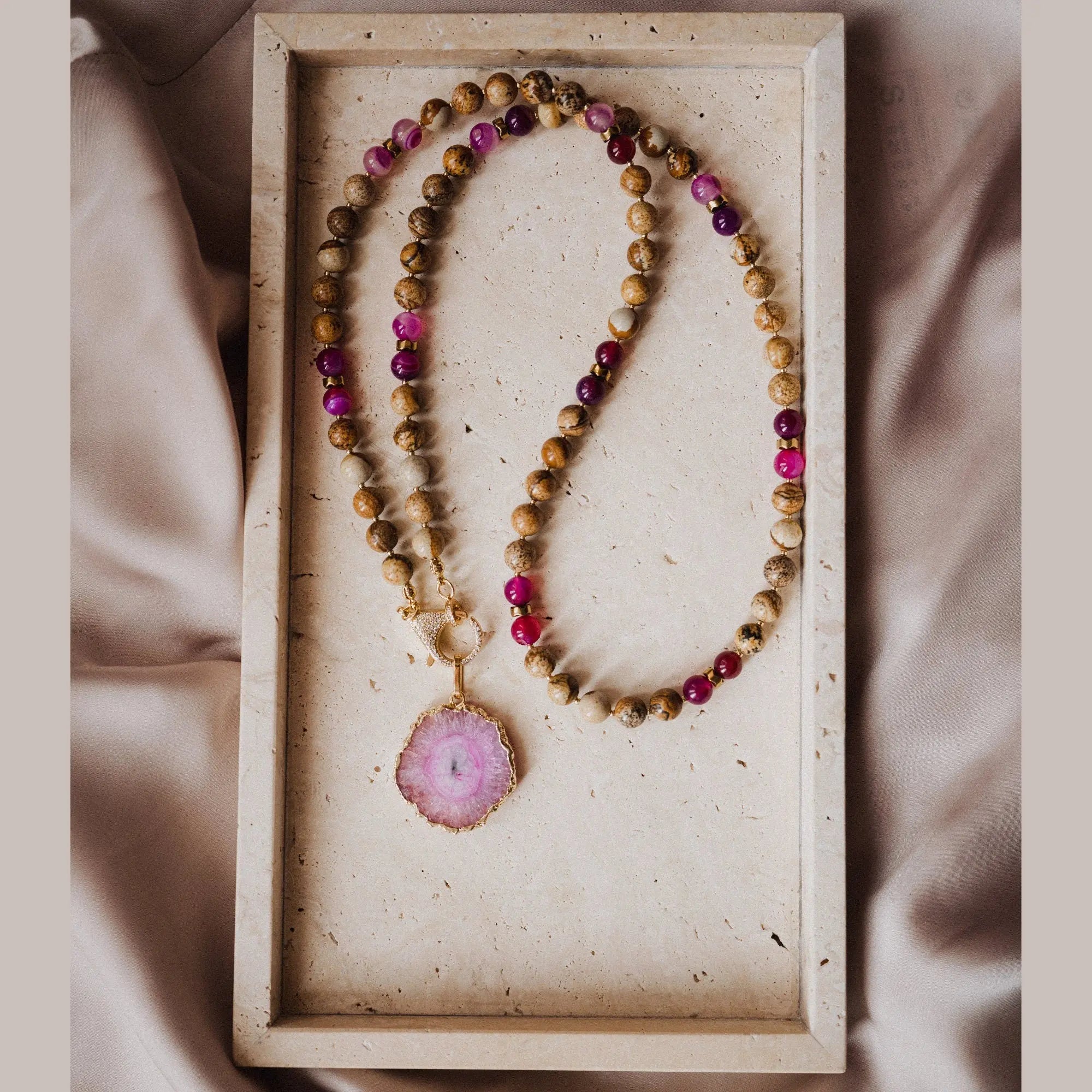 Gemstone Necklace, Healing Stone, Beaded Jewelry, Pink Necklace, Handmade Jewelry