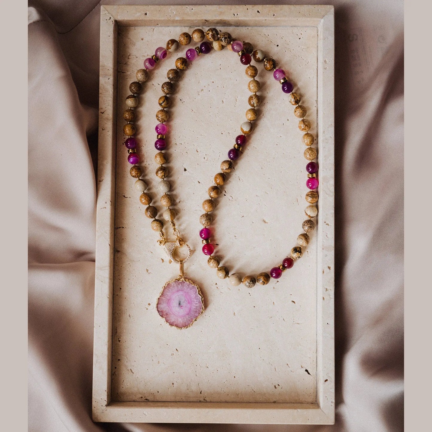 Gemstone Necklace, Healing Stone, Beaded Jewelry, Pink Necklace, Handmade Jewelry