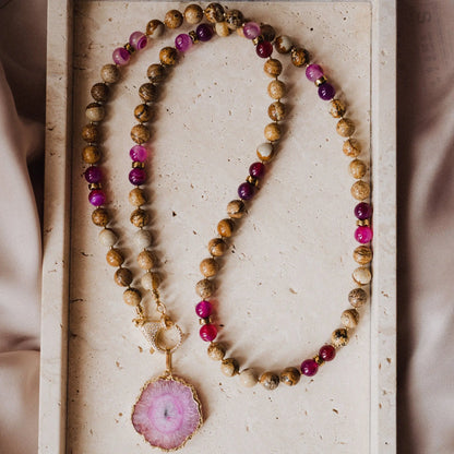 Gemstone Necklace, Healing Stone, Beaded Jewelry, Pink Necklace, Handmade Jewelry