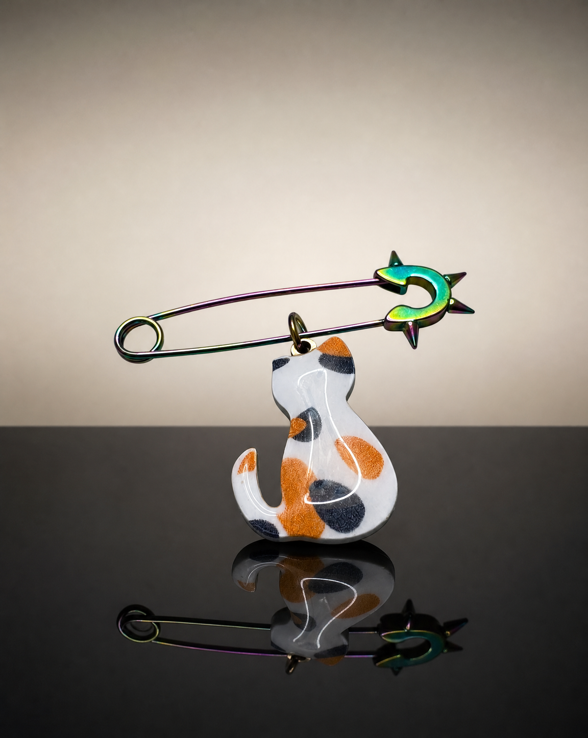 Calico Cat Charm Pin Brooch | Enamel Handmade