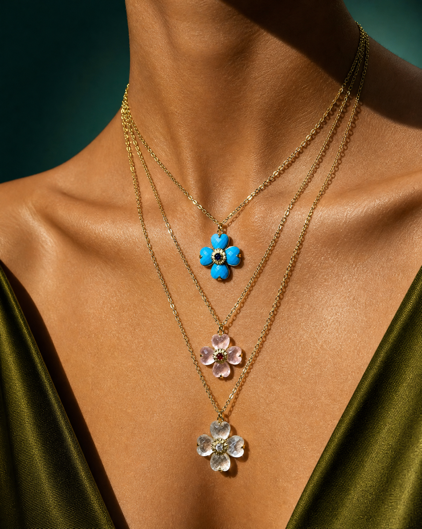 Natural Stone Clover Necklace | Birthstone Jewelry