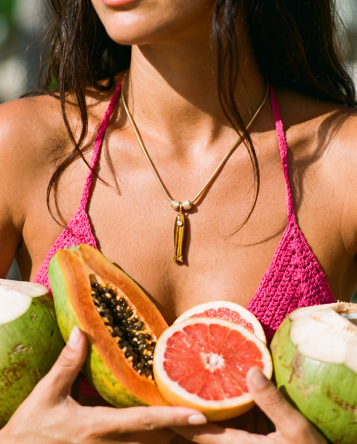 Natural Stone Sardine Necklace | Goldfish Pendant