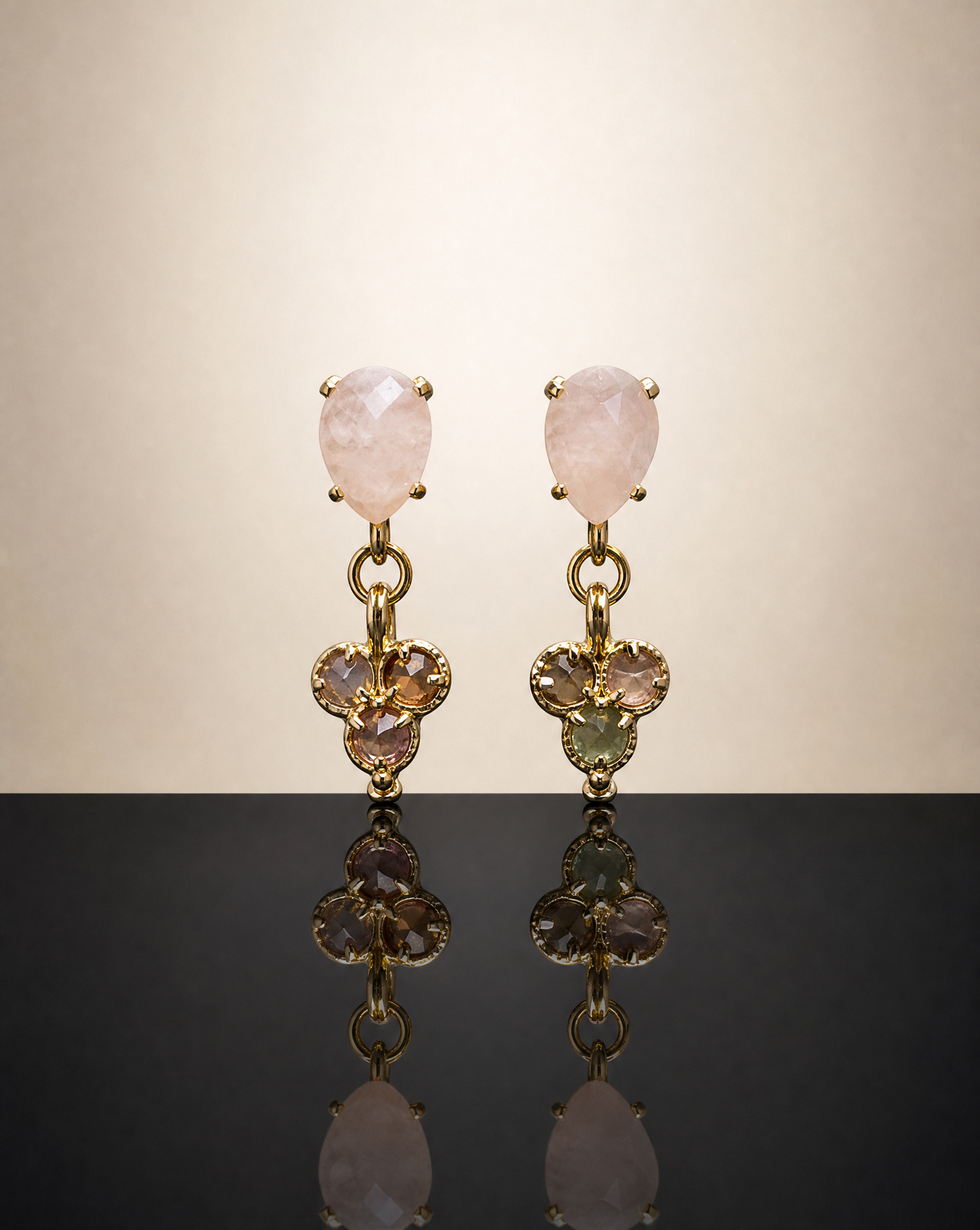 Rose Quartz Tourmaline Earrings Gold | Natural Stone Handmade