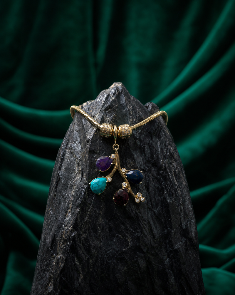 Gold Branch & Gemstone Necklace | Amethyst, Turquoise, and Lapis Lazuli Luxury