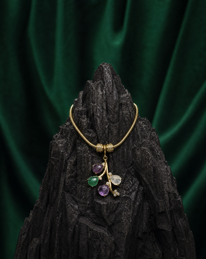 Natural Stone Branch Necklace | Multi-Gem Handmade Jewelry