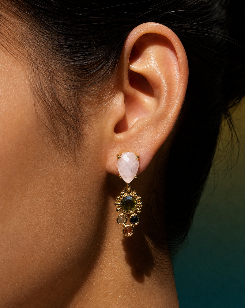 Multicolor Natural Stone Earrings |  Rose Quartz and Tourmaline