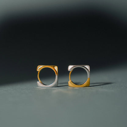 Minimalist Link Earrings, Geometric Hoop Earrings, Square 925 Silver Earrings