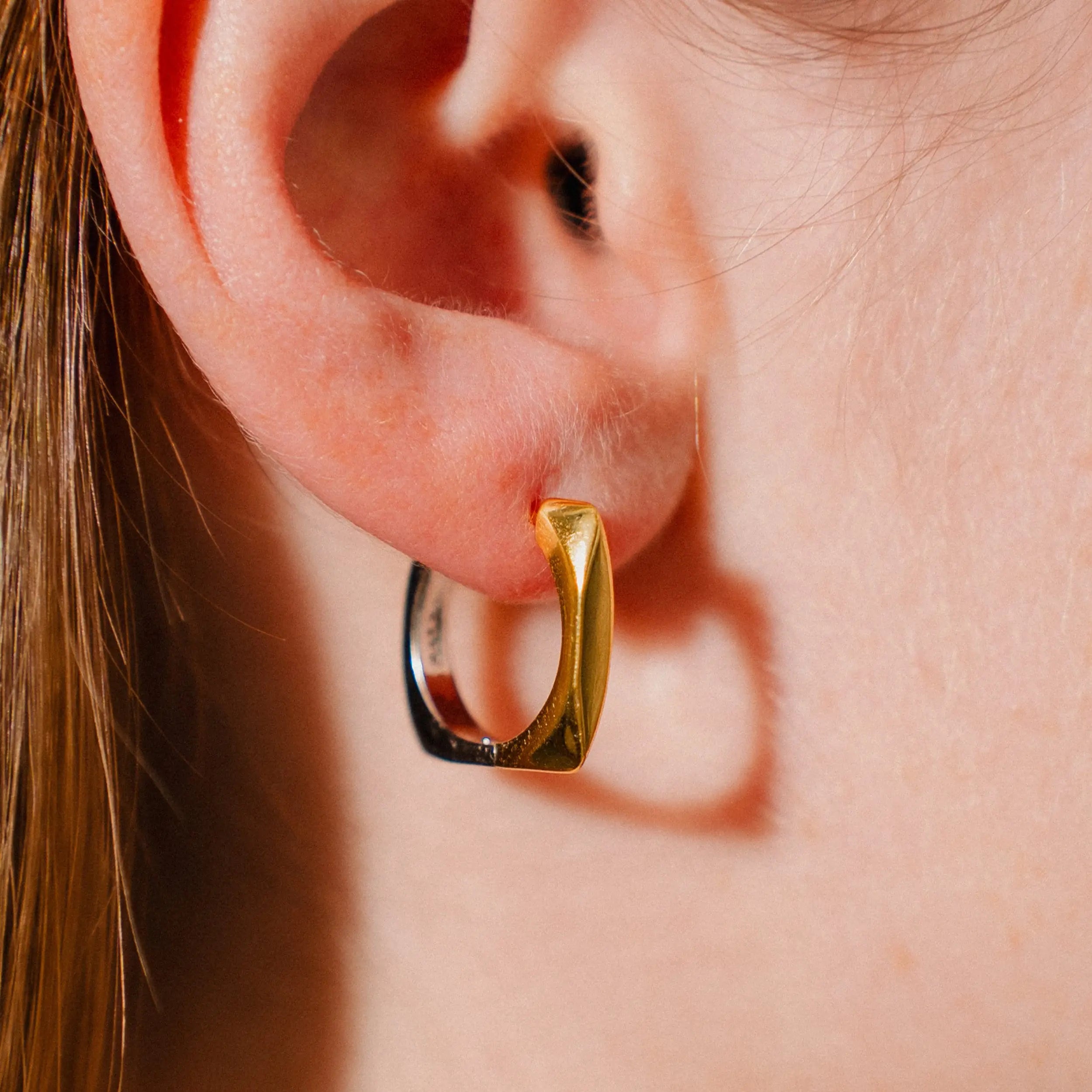 Minimalist Link Earrings, Geometric Hoop Earrings, Square 925 Silver Earrings