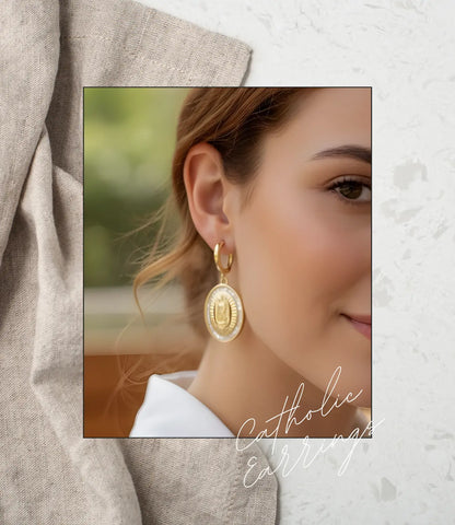 Gold Catholic Medal Earrings – Faith and Elegance PHOEBE'S 