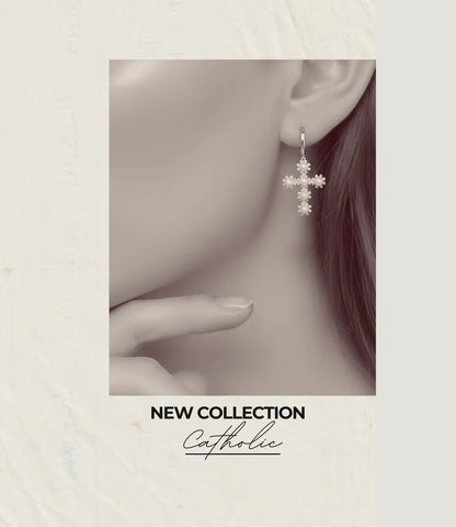 Gold Cross Earrings with Pearls – Elegance and Spirituality PHOEBE'S 