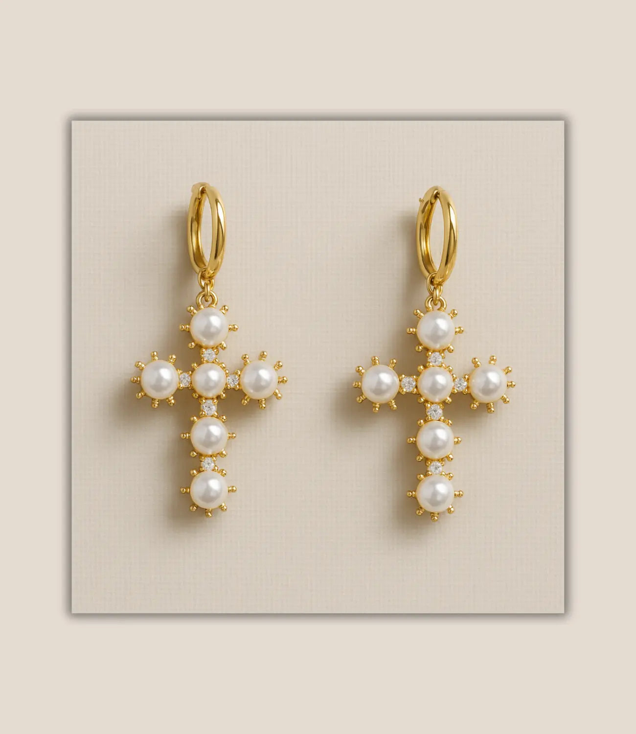 Gold Cross Earrings with Pearls – Elegance and Spirituality PHOEBE'S 