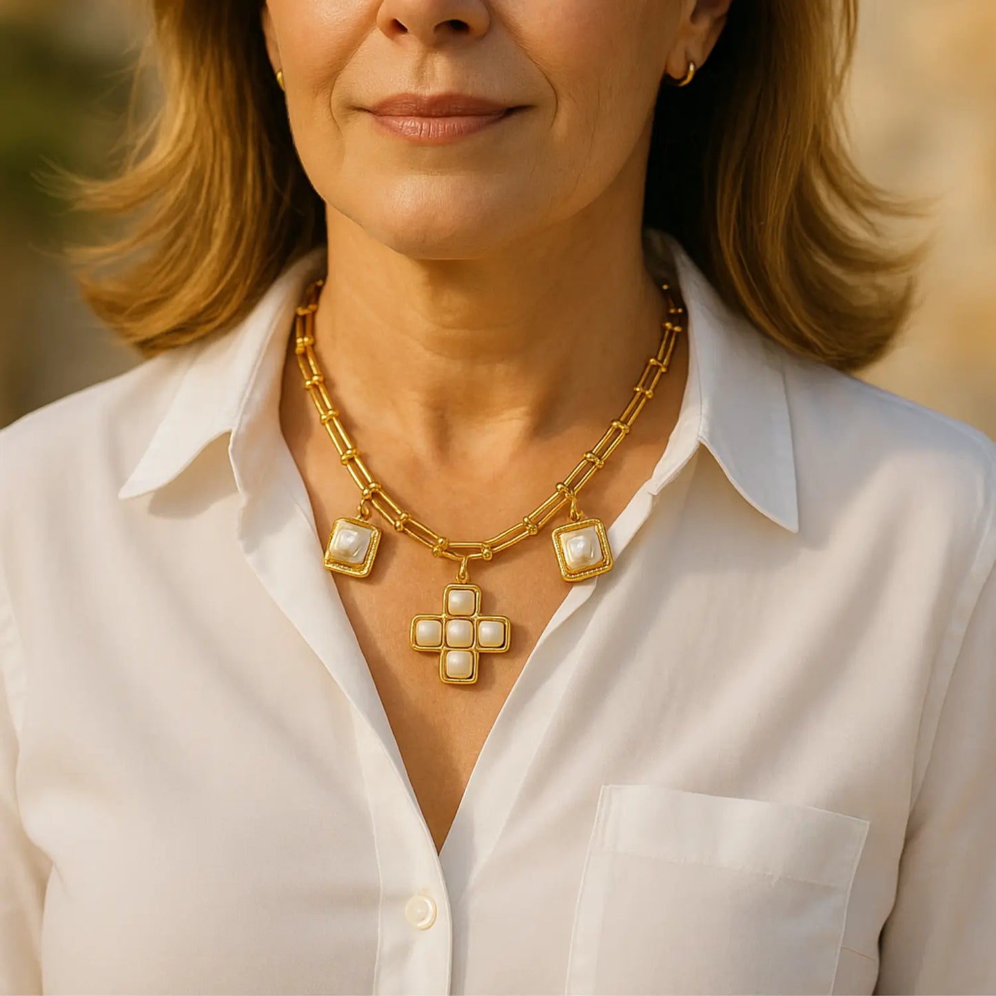 Gold Cross Necklace with Mother-of-Pearl PHOEBE'S 
